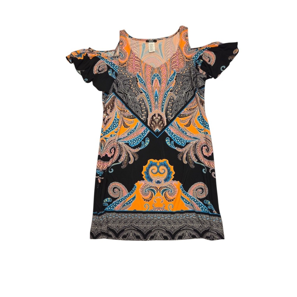 MSK Womens‎ Paisley Print Cold Shoulder Flutter Sleeve Knit Shift Dress Orange L